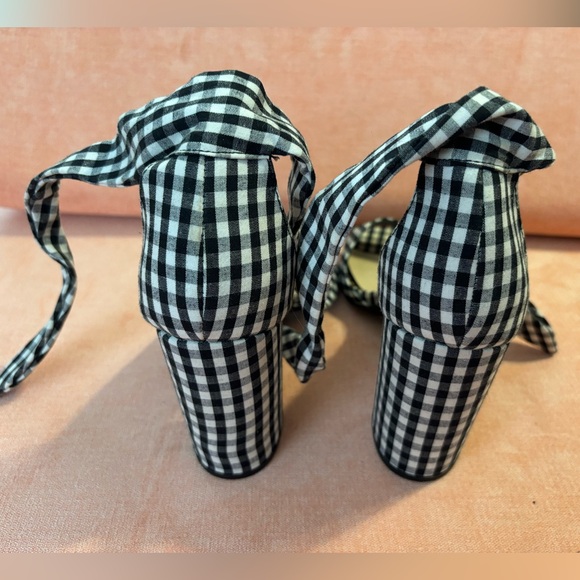 Platform Heel Ankle Tie - Black and White Gingham - Women’s Size 10 - Picture 3 of 8